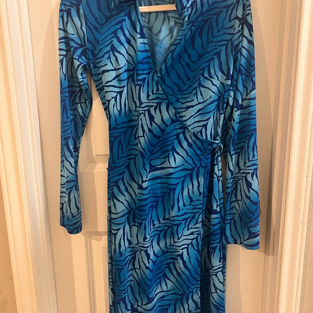 Blue Zebra Print Wrap Dress